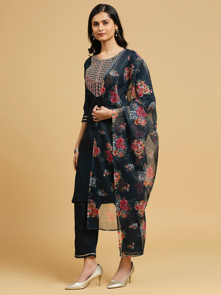 Designer Cotton Suit | Embroidered Top & Printed Dupatta for Style