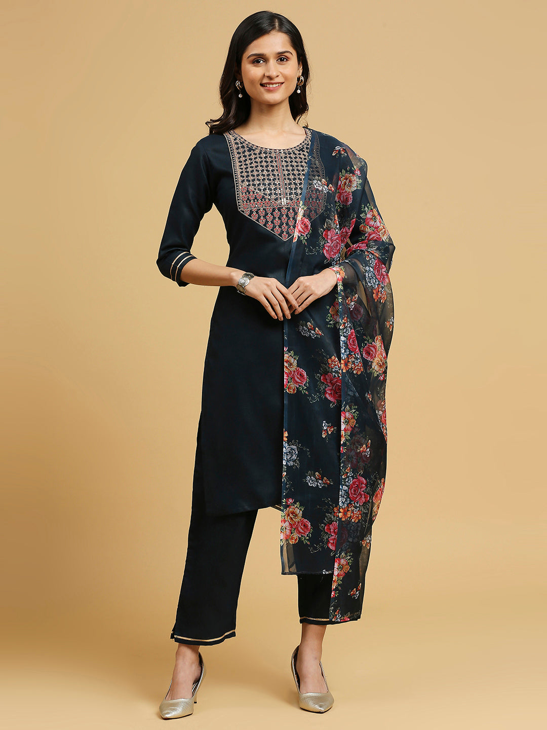 Designer Cotton Suit | Embroidered Top & Printed Dupatta for Style