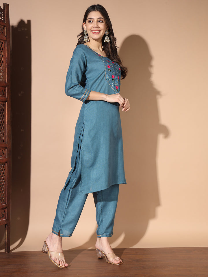 Designer Cotton Readymade Suit | Embroidery Work & Printed Dupatta