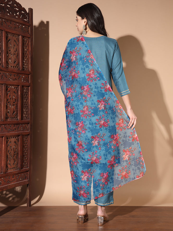 Designer Cotton Readymade Suit | Embroidery Work & Printed Dupatta