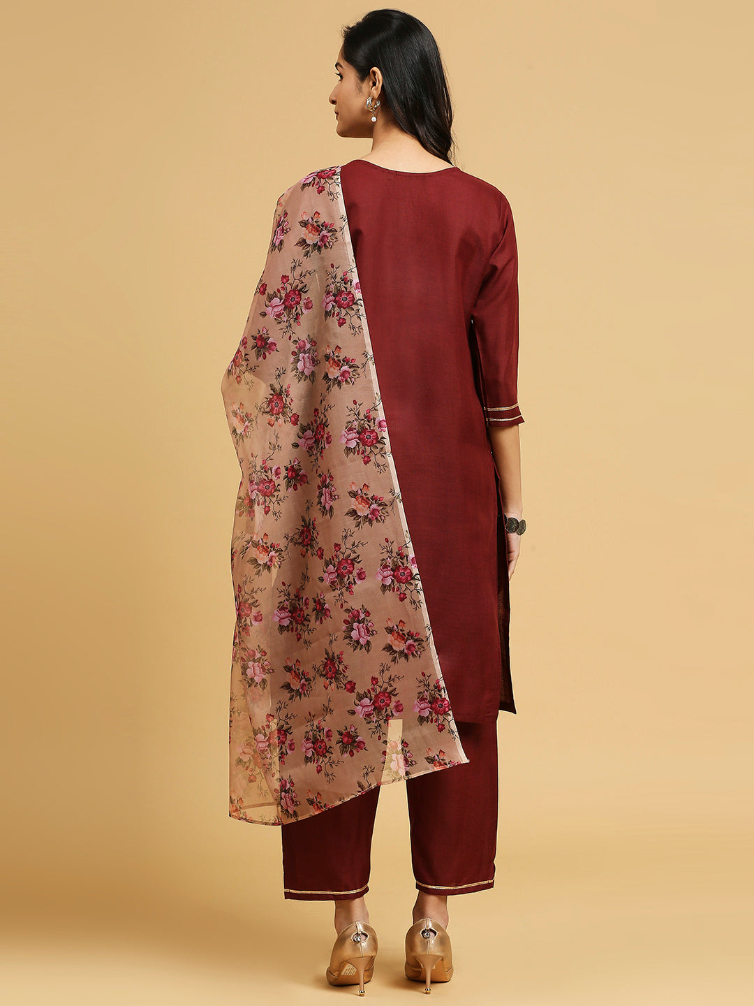 Printed Cotton Suit Set | Embroidered Design with Organza Dupatta