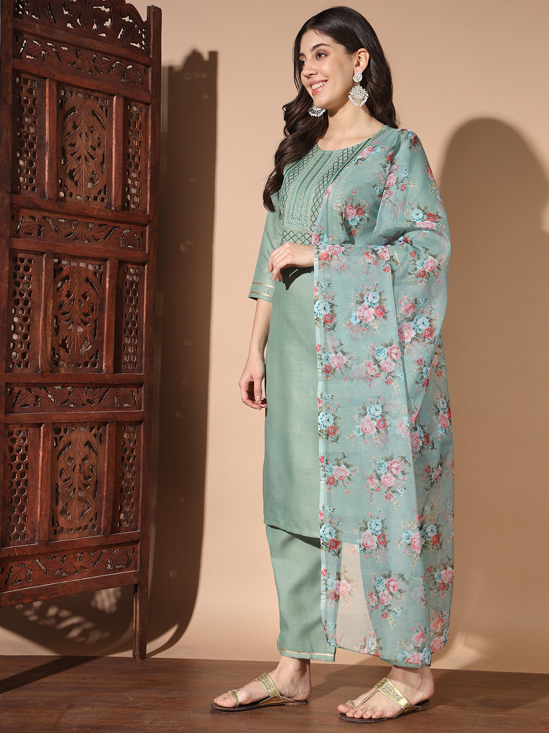 Elegant Cotton Readymade Suit | Embroidery Work & Printed Dupatta