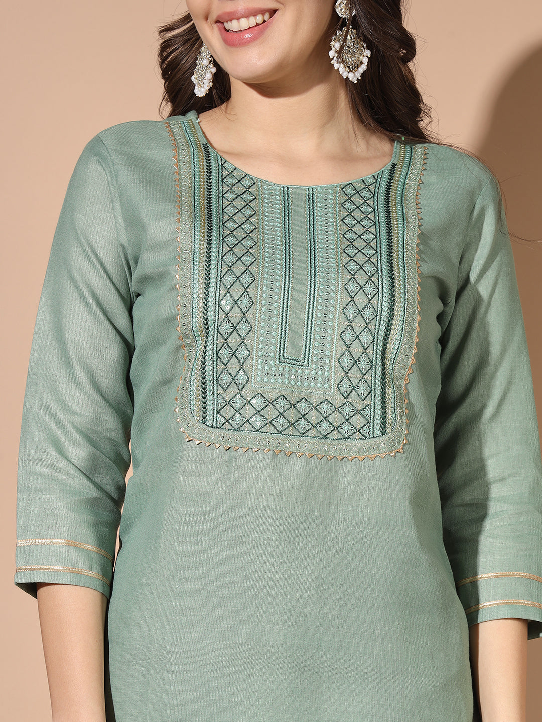 Elegant Cotton Readymade Suit | Embroidery Work & Printed Dupatta