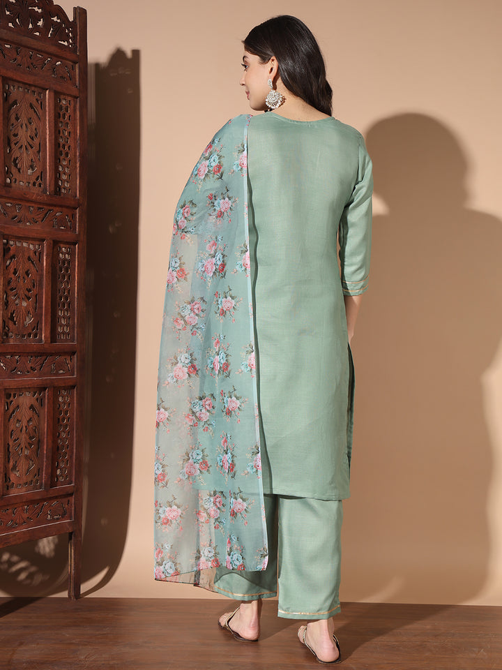 Elegant Cotton Readymade Suit | Embroidery Work & Printed Dupatta