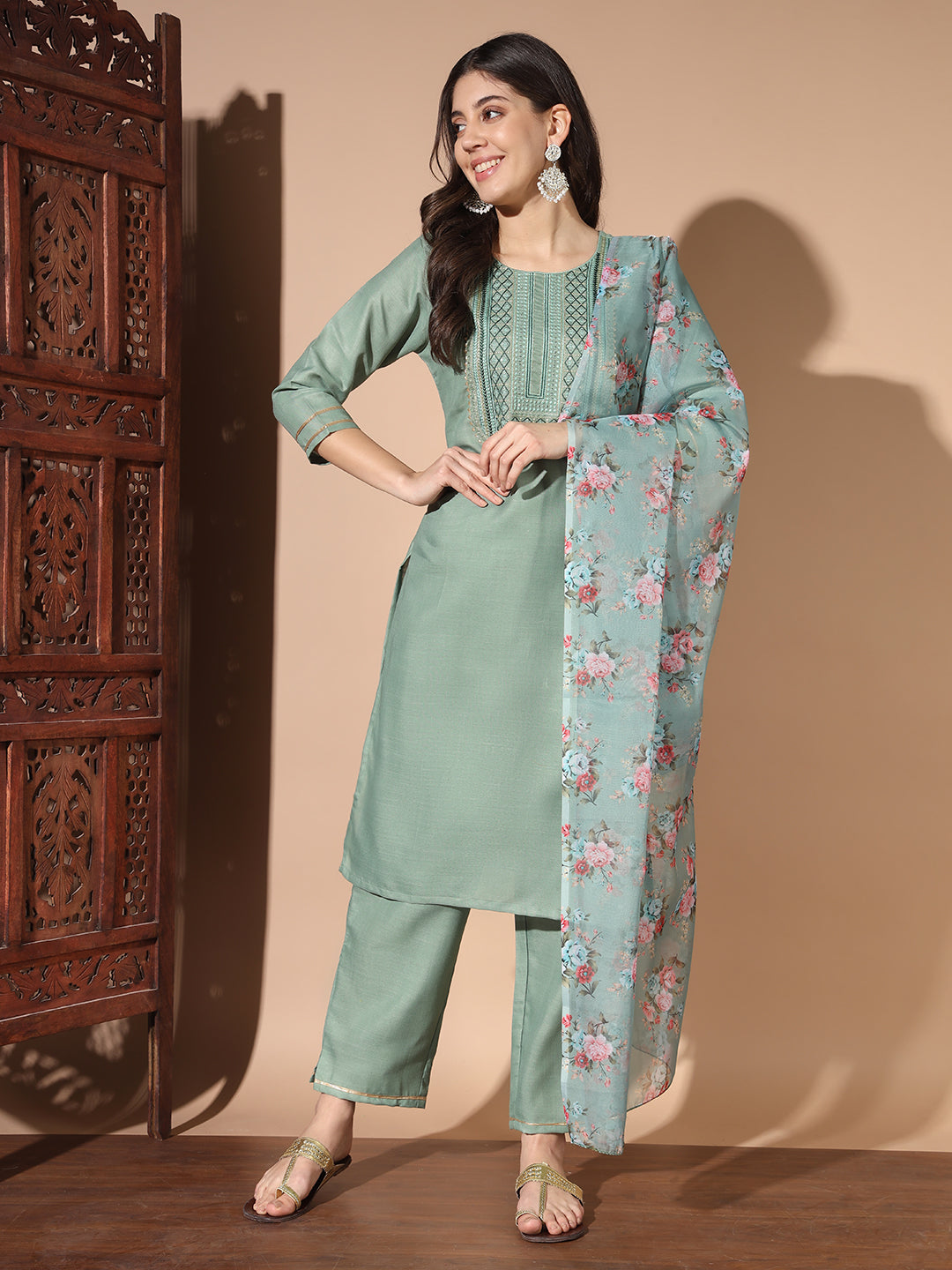 Elegant Cotton Readymade Suit | Embroidery Work & Printed Dupatta