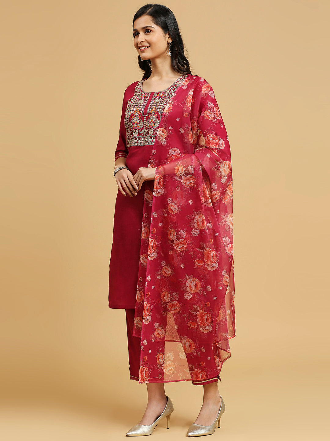 Cotton & Organza Suit Set | Designer Embroidery with Printed Dupatta