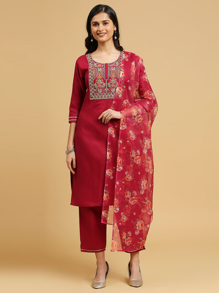 Cotton & Organza Suit Set | Designer Embroidery with Printed Dupatta