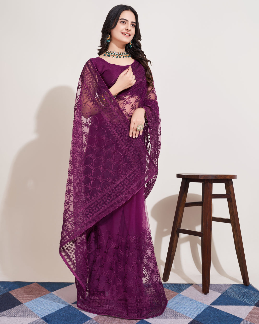 Designer Soft Net Saree | Mono Banglori Multi-Thread Embroidery Wedding Saree