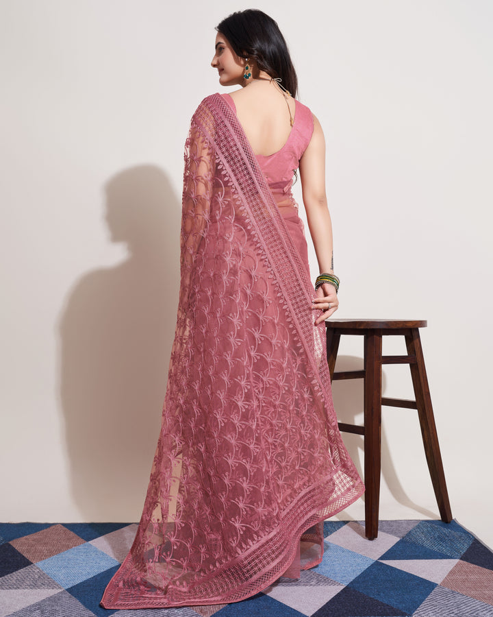 Designer Soft Net Saree | Mono Banglori Multi-Thread Embroidery Wedding Saree