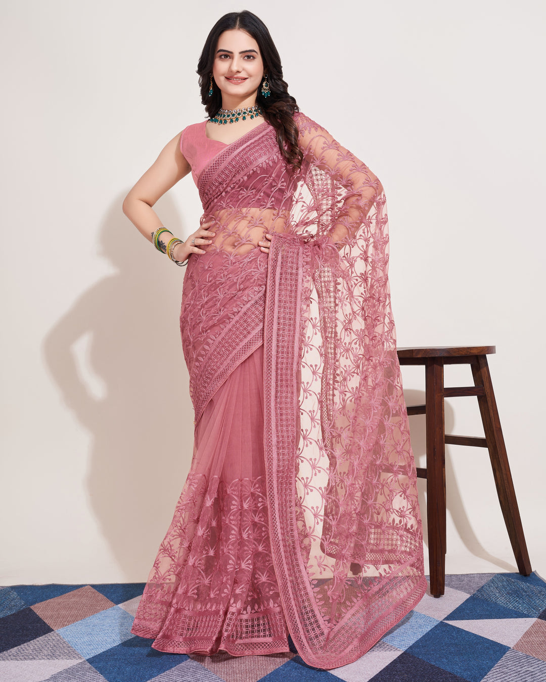 Designer Soft Net Saree | Mono Banglori Multi-Thread Embroidery Wedding Saree