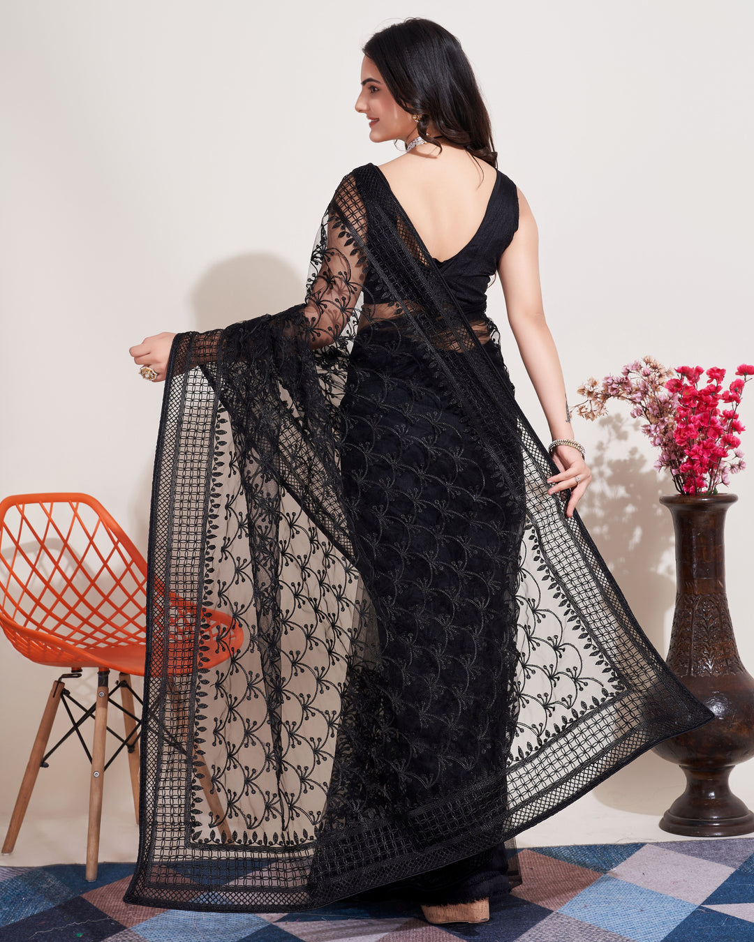 Designer Soft Net Saree | Mono Banglori Multi-Thread Embroidery Wedding Saree