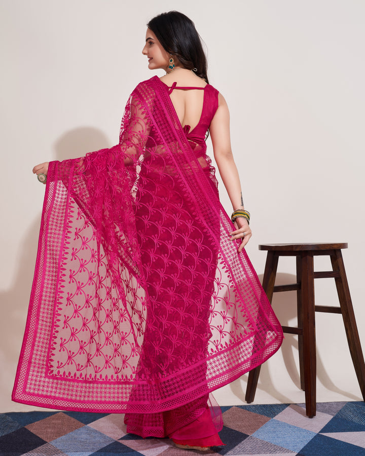 Designer Soft Net Saree | Mono Banglori Multi-Thread Embroidery Wedding Saree