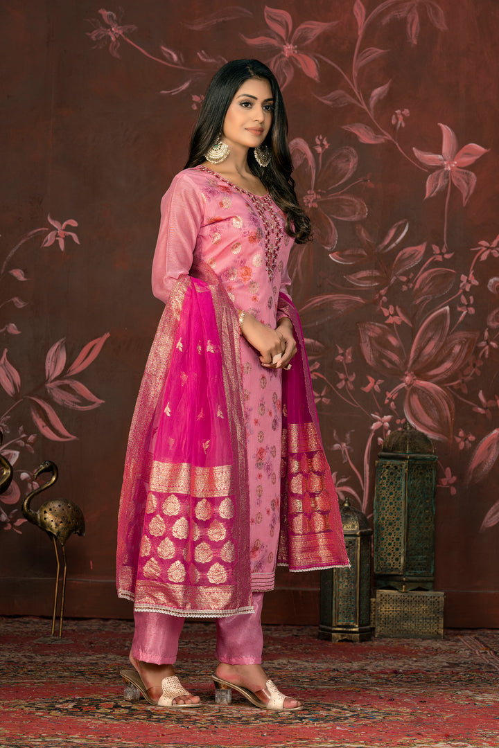 Elegant Modal Butti Suit | Organza Dupatta with Santoon Bottom