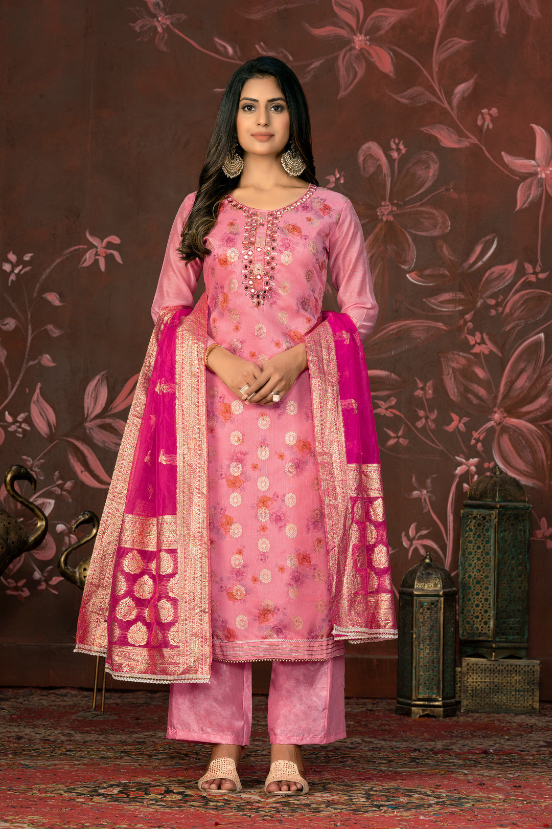 Elegant Modal Butti Suit | Organza Dupatta with Santoon Bottom