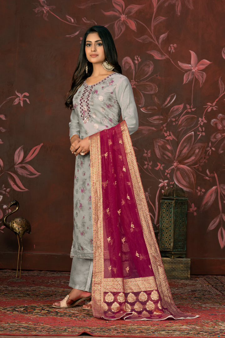 Elegant Modal Butti Suit | Organza Dupatta with Santoon Bottom