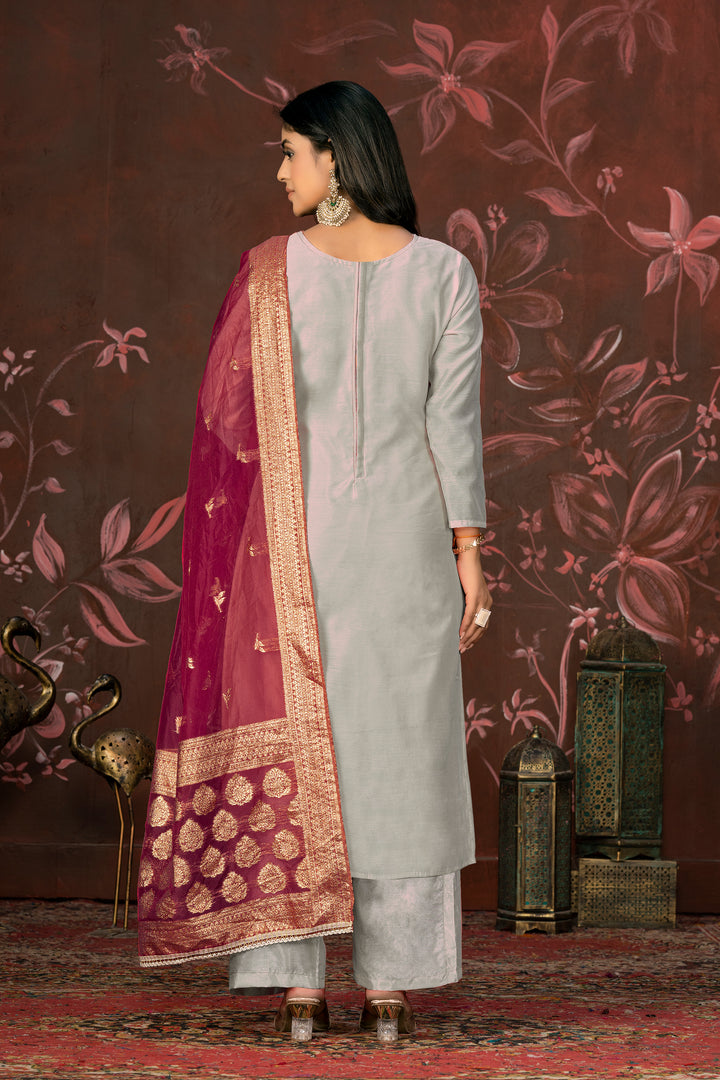 Elegant Modal Butti Suit | Organza Dupatta with Santoon Bottom