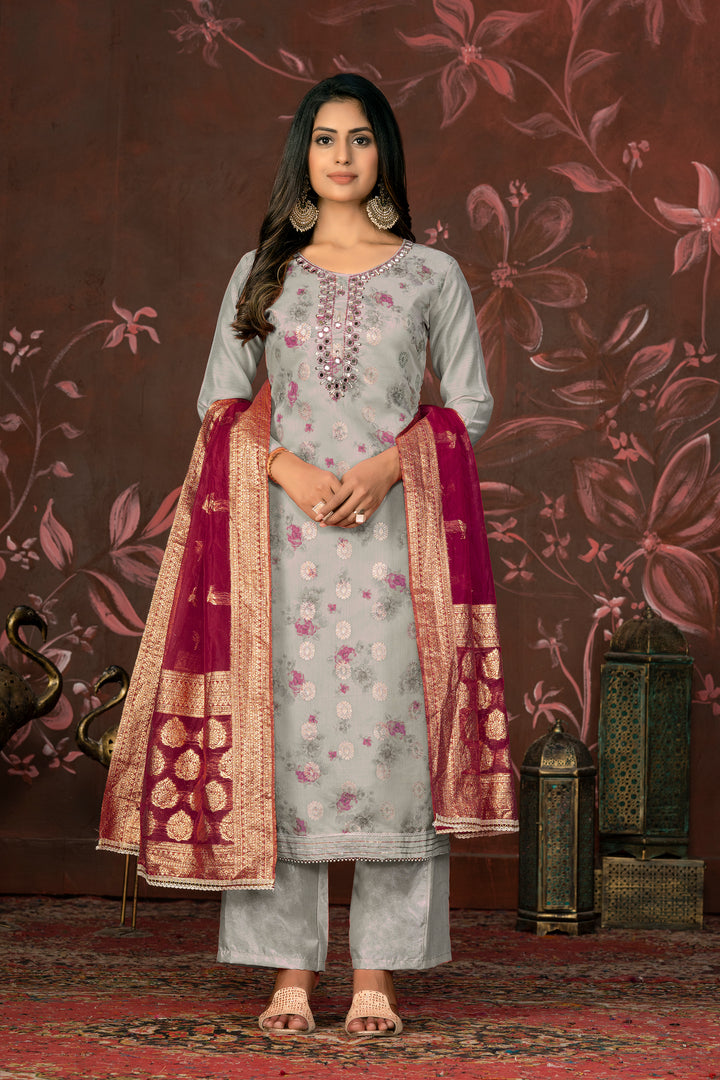 Elegant Modal Butti Suit | Organza Dupatta with Santoon Bottom