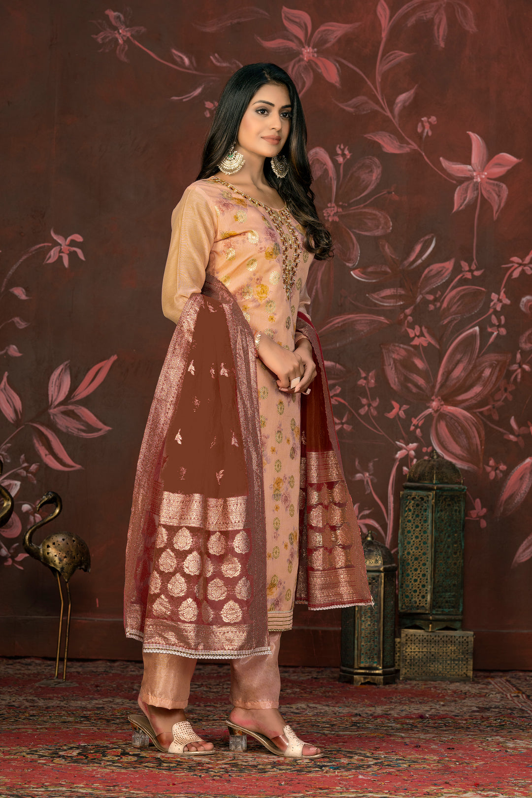 Elegant Modal Butti Suit | Organza Dupatta with Santoon Bottom