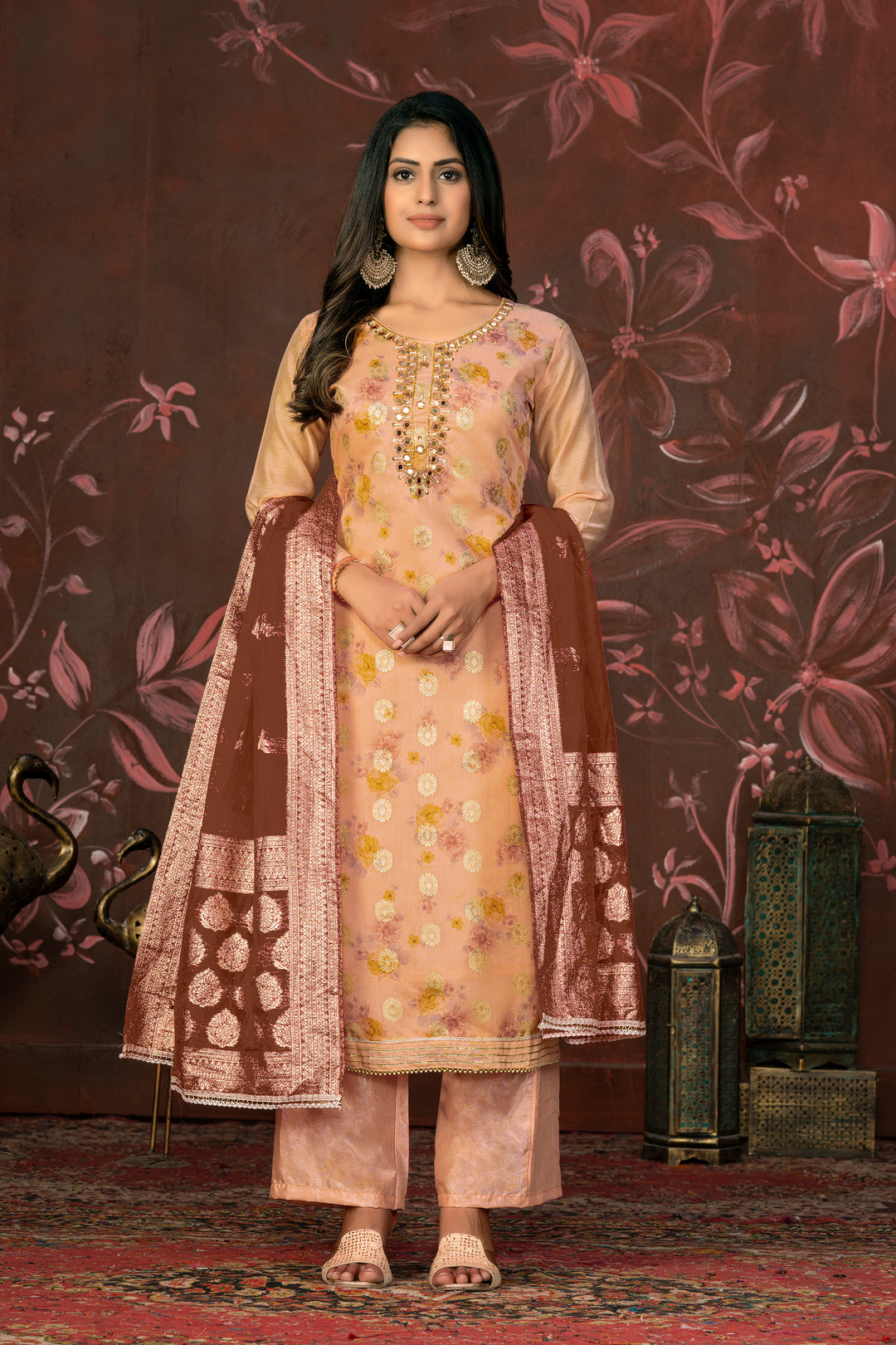 Elegant Modal Butti Suit | Organza Dupatta with Santoon Bottom