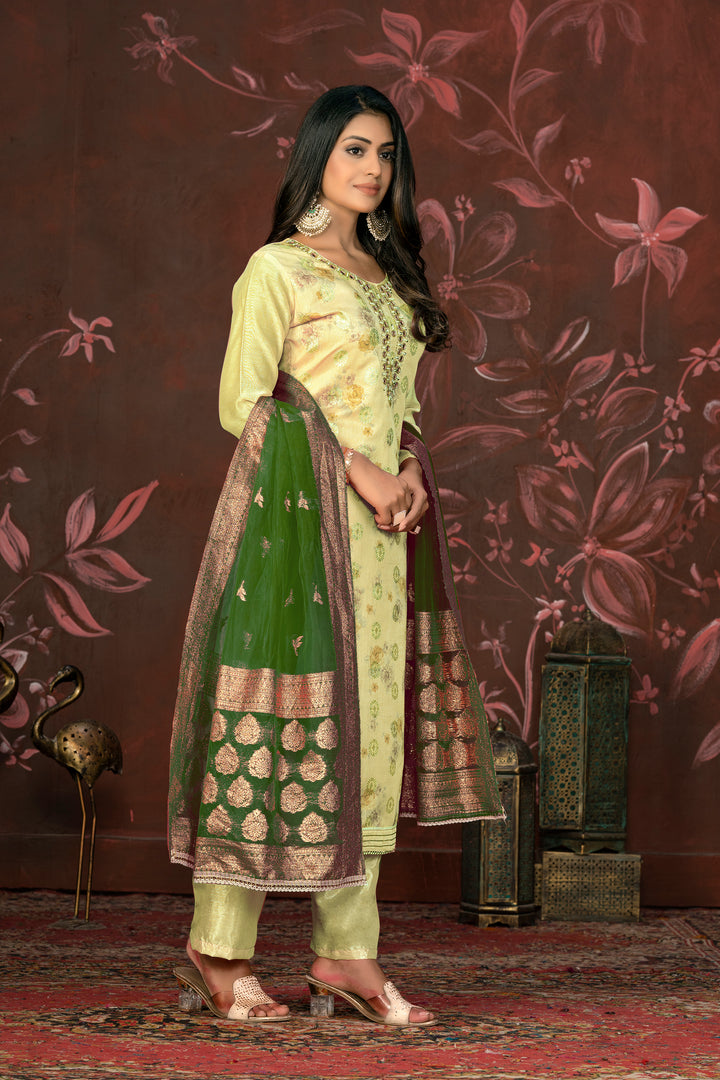 Elegant Modal Butti Suit | Organza Dupatta with Santoon Bottom