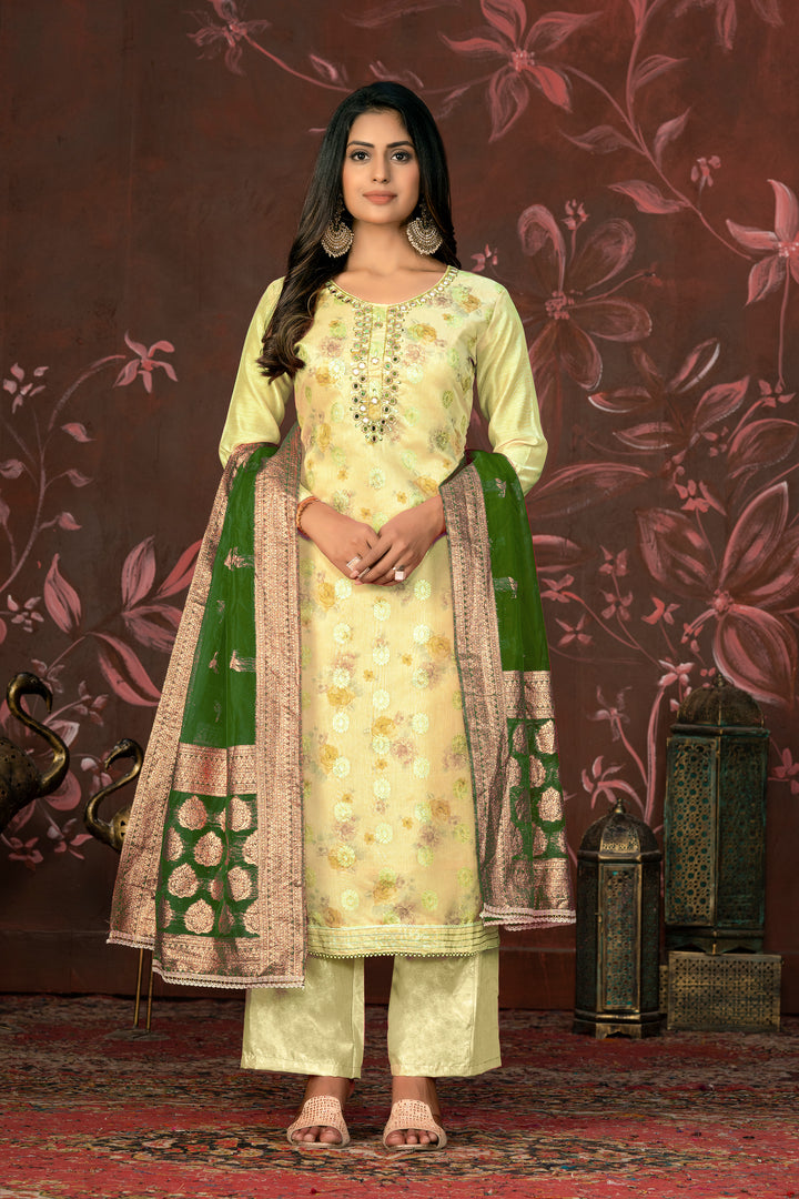 Elegant Modal Butti Suit | Organza Dupatta with Santoon Bottom