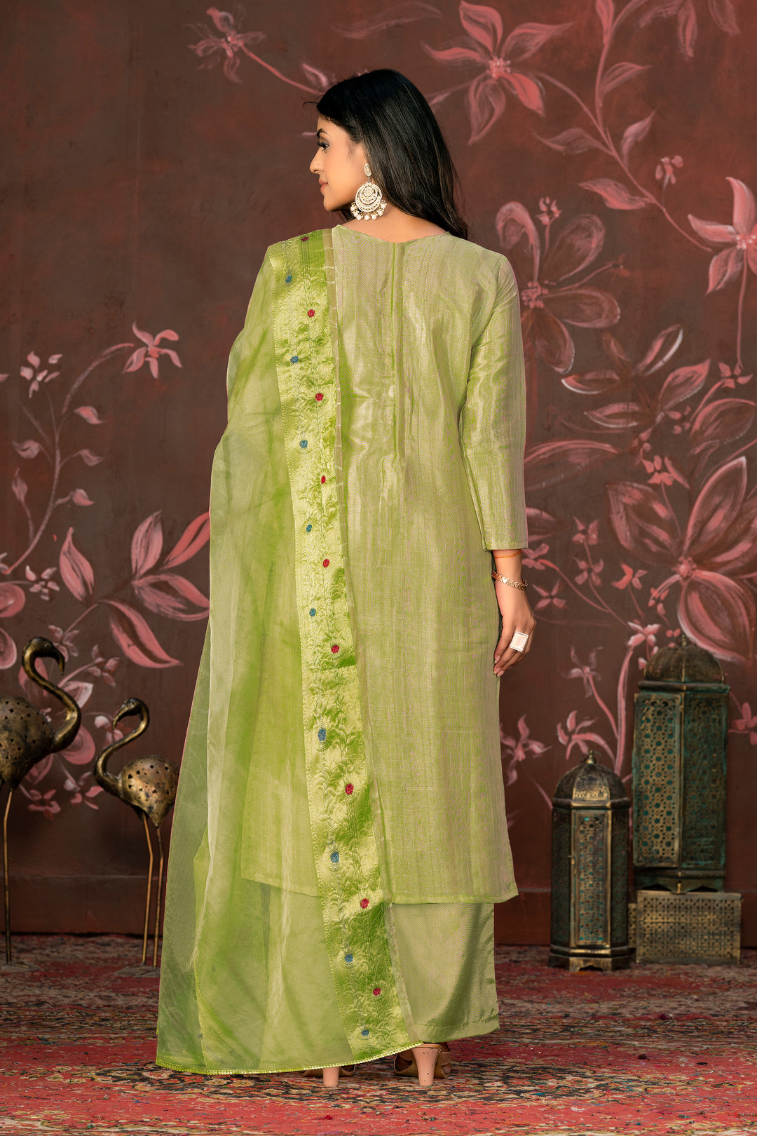 Organza Dupatta Suit | Elegant Modal Butti Top Paired with Santoon Bottom