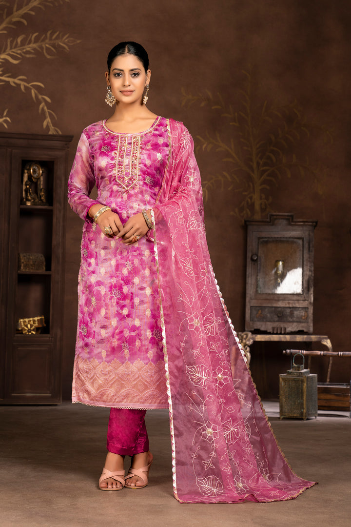 Elegant Organza Suit Set | Wevon Butti Designer Hand Work Ensemble