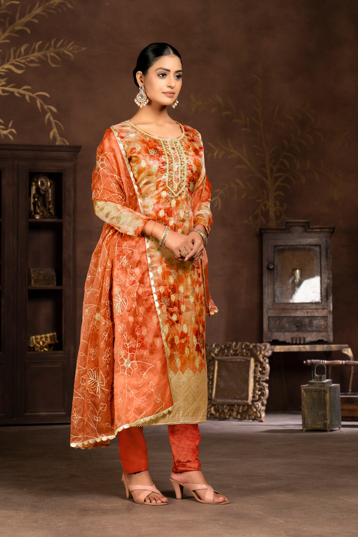 Elegant Organza Suit Set | Wevon Butti Designer Hand Work Ensemble