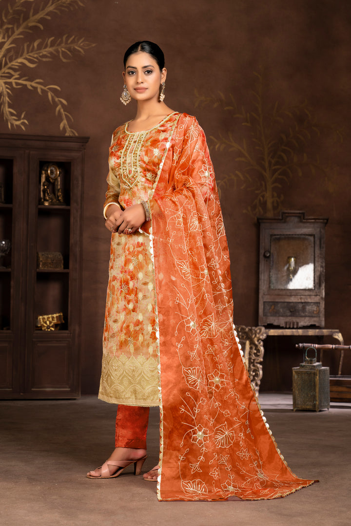 Elegant Organza Suit Set | Wevon Butti Designer Hand Work Ensemble