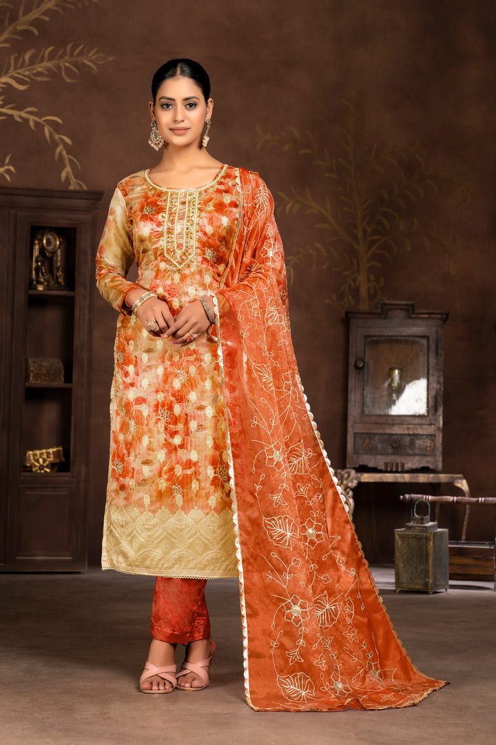 Elegant Organza Suit Set | Wevon Butti Designer Hand Work Ensemble