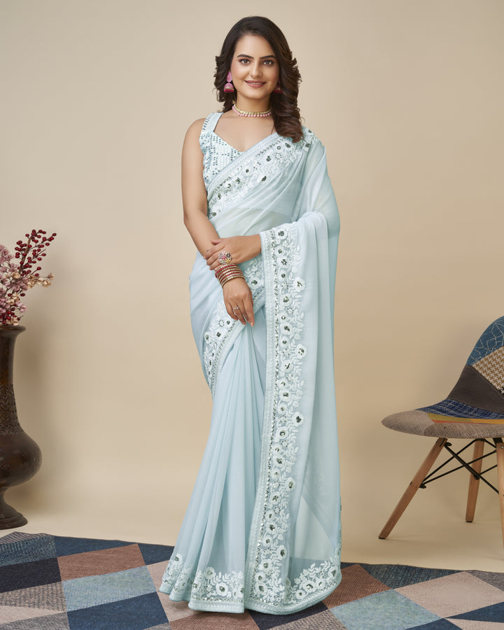 Georgette Embroidery Saree | Designer Art Silk Blouse for Special Occasions