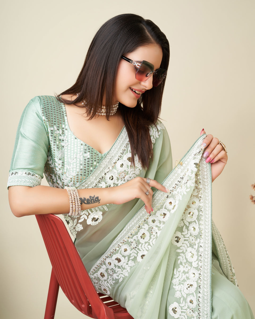 Georgette Embroidery Saree | Designer Art Silk Blouse for Special Occasions