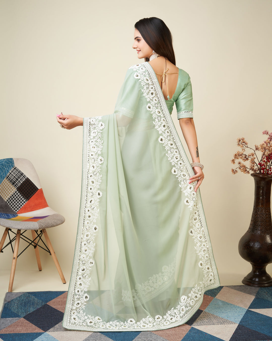 Georgette Embroidery Saree | Designer Art Silk Blouse for Special Occasions