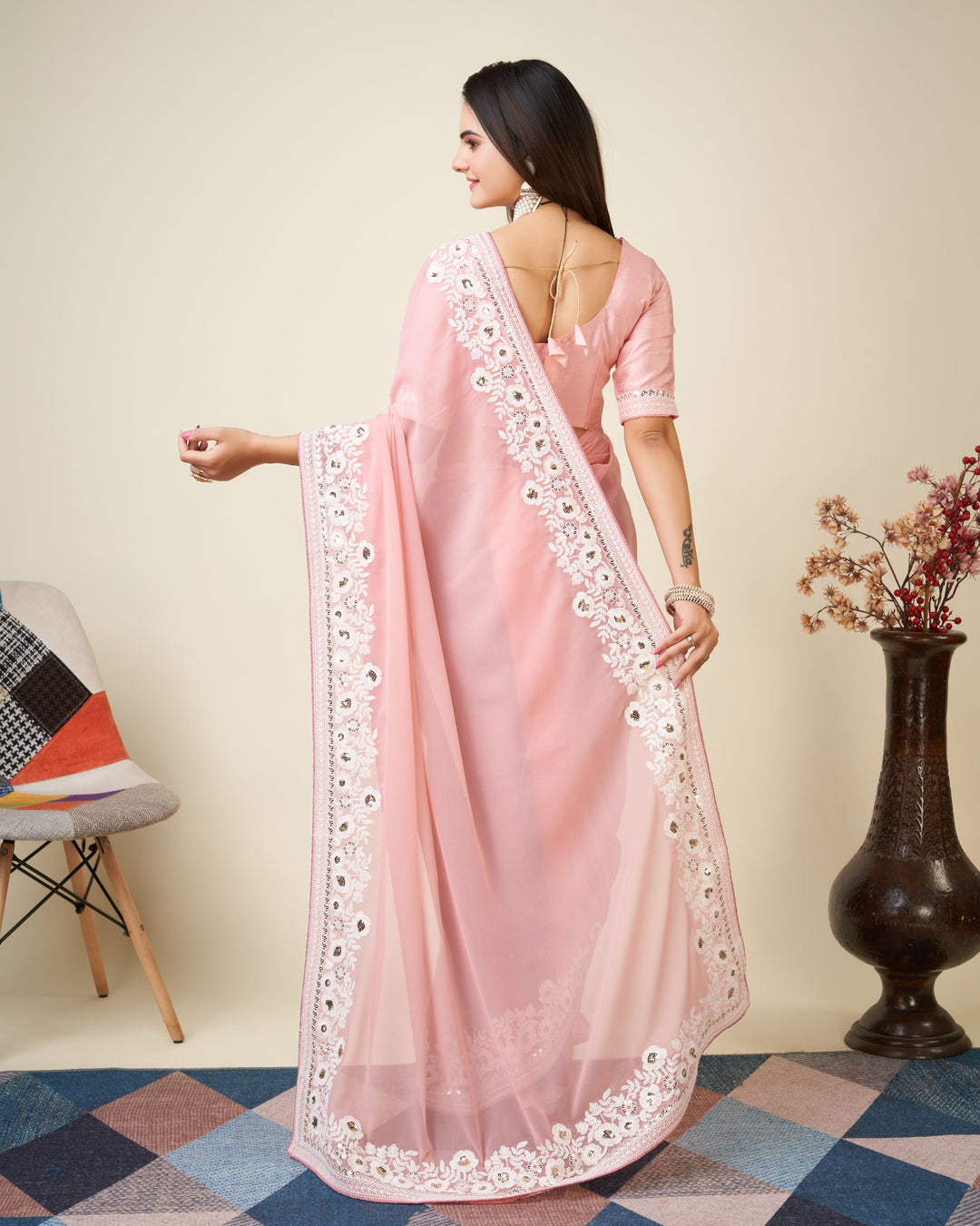 Georgette Embroidery Saree | Designer Art Silk Blouse for Special Occasions