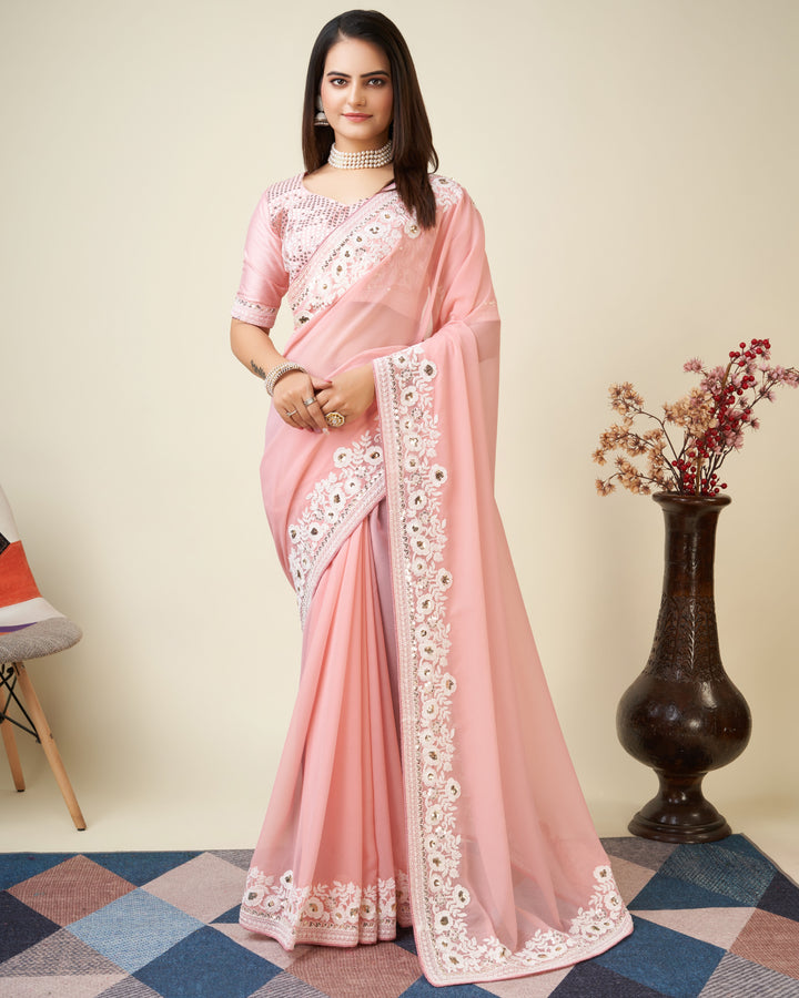 Georgette Embroidery Saree | Designer Art Silk Blouse for Special Occasions