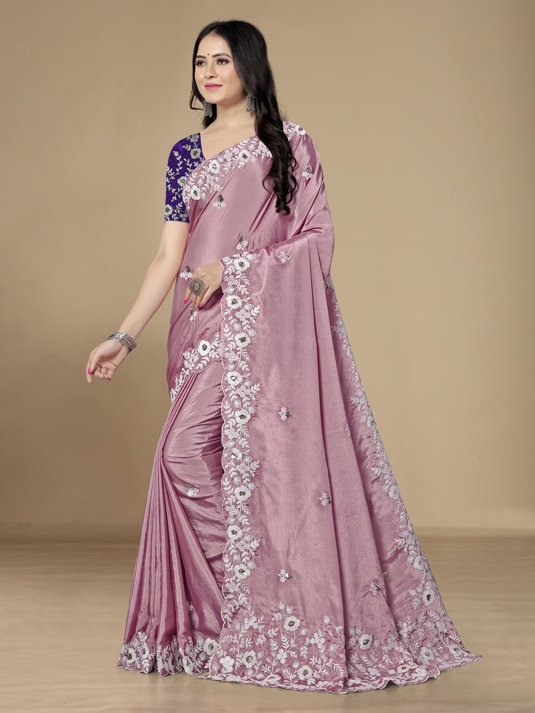 Chinon Silk Embroidery Saree | Designer Art Silk Blouse for Special Occasions