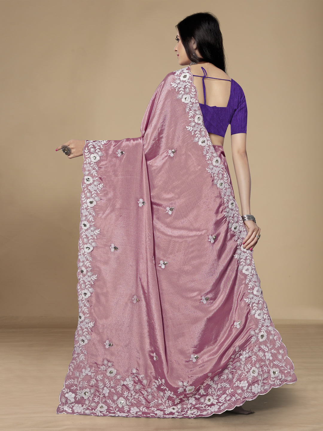 Chinon Silk Embroidery Saree | Designer Art Silk Blouse for Special Occasions