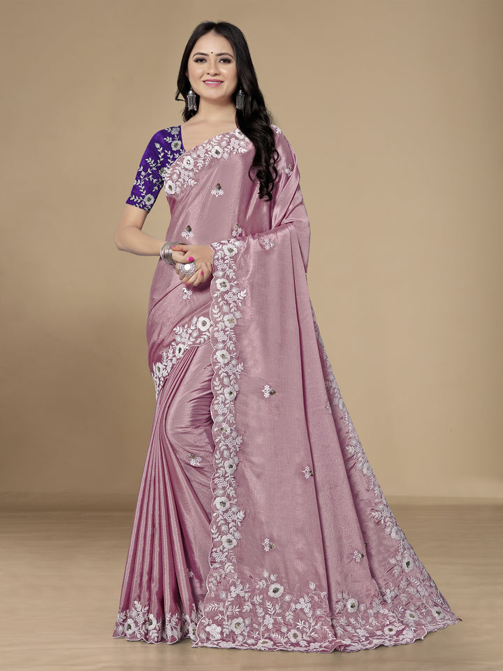 Chinon Silk Embroidery Saree | Designer Art Silk Blouse for Special Occasions