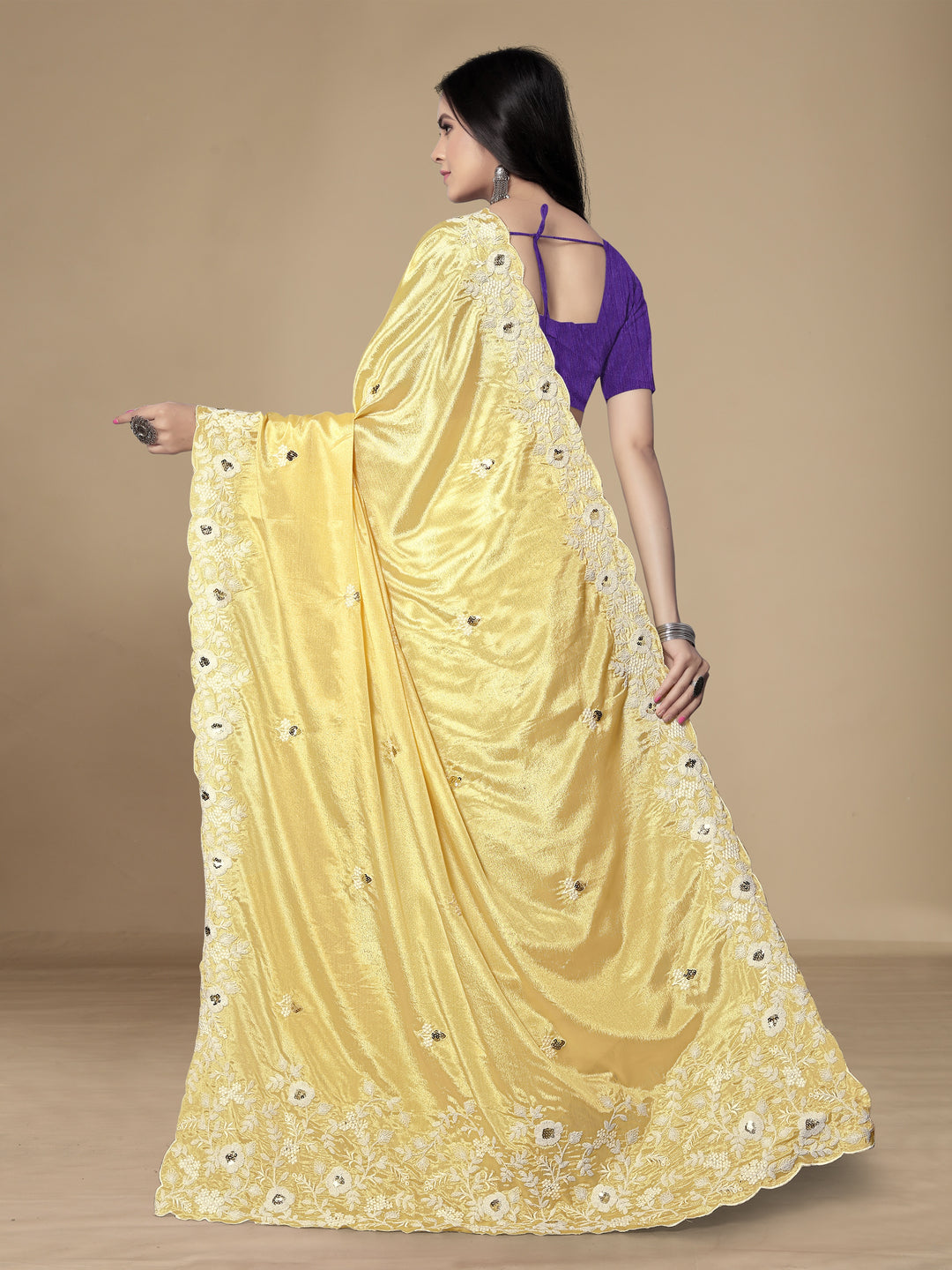 Chinon Silk Embroidery Saree | Designer Art Silk Blouse for Special Occasions