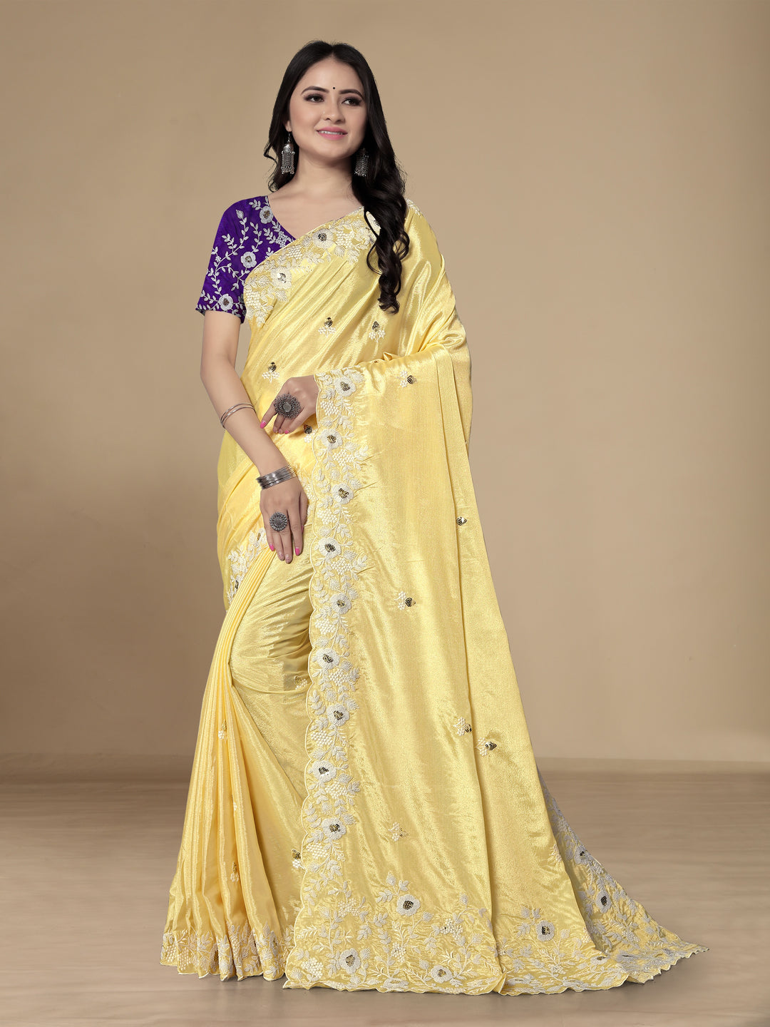 Chinon Silk Embroidery Saree | Designer Art Silk Blouse for Special Occasions