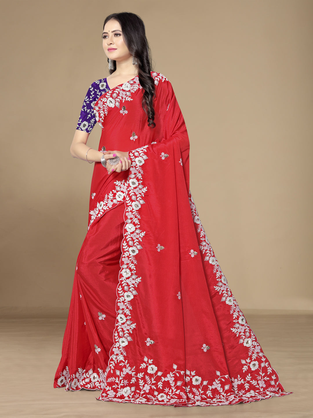 Chinon Silk Embroidery Saree | Designer Art Silk Blouse for Special Occasions