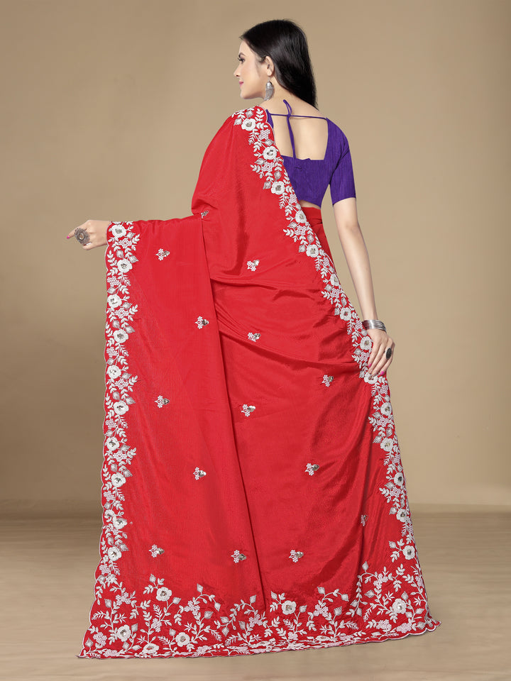 Chinon Silk Embroidery Saree | Designer Art Silk Blouse for Special Occasions