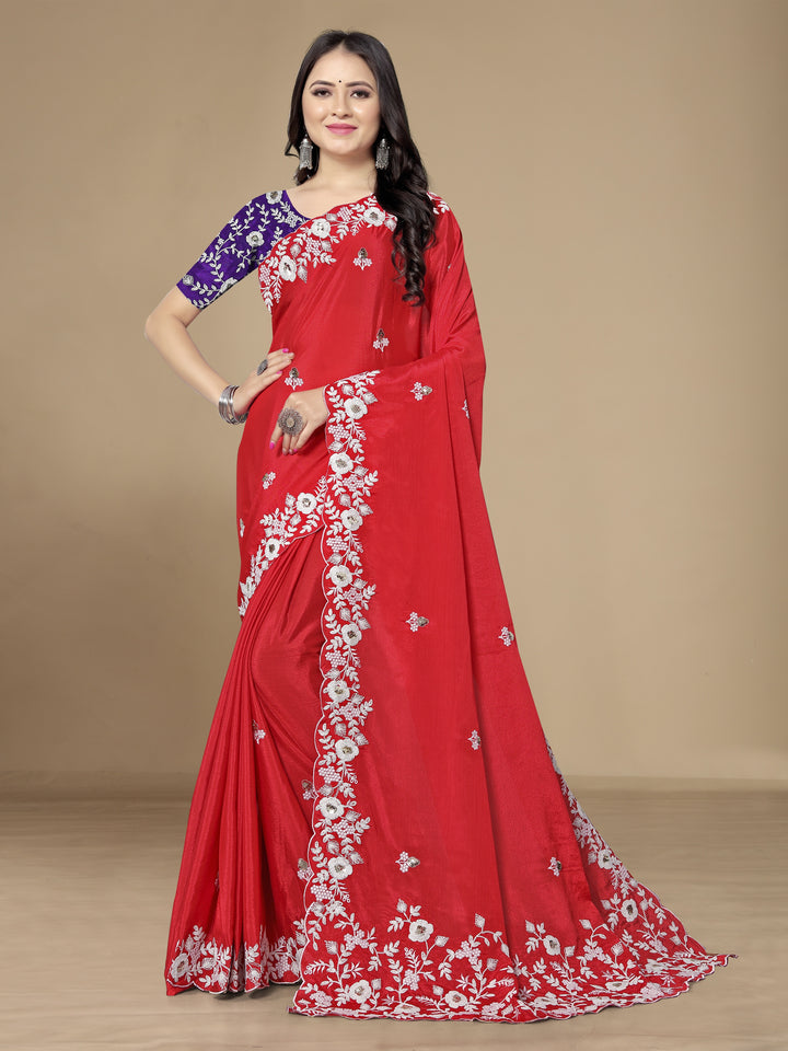 Chinon Silk Embroidery Saree | Designer Art Silk Blouse for Special Occasions