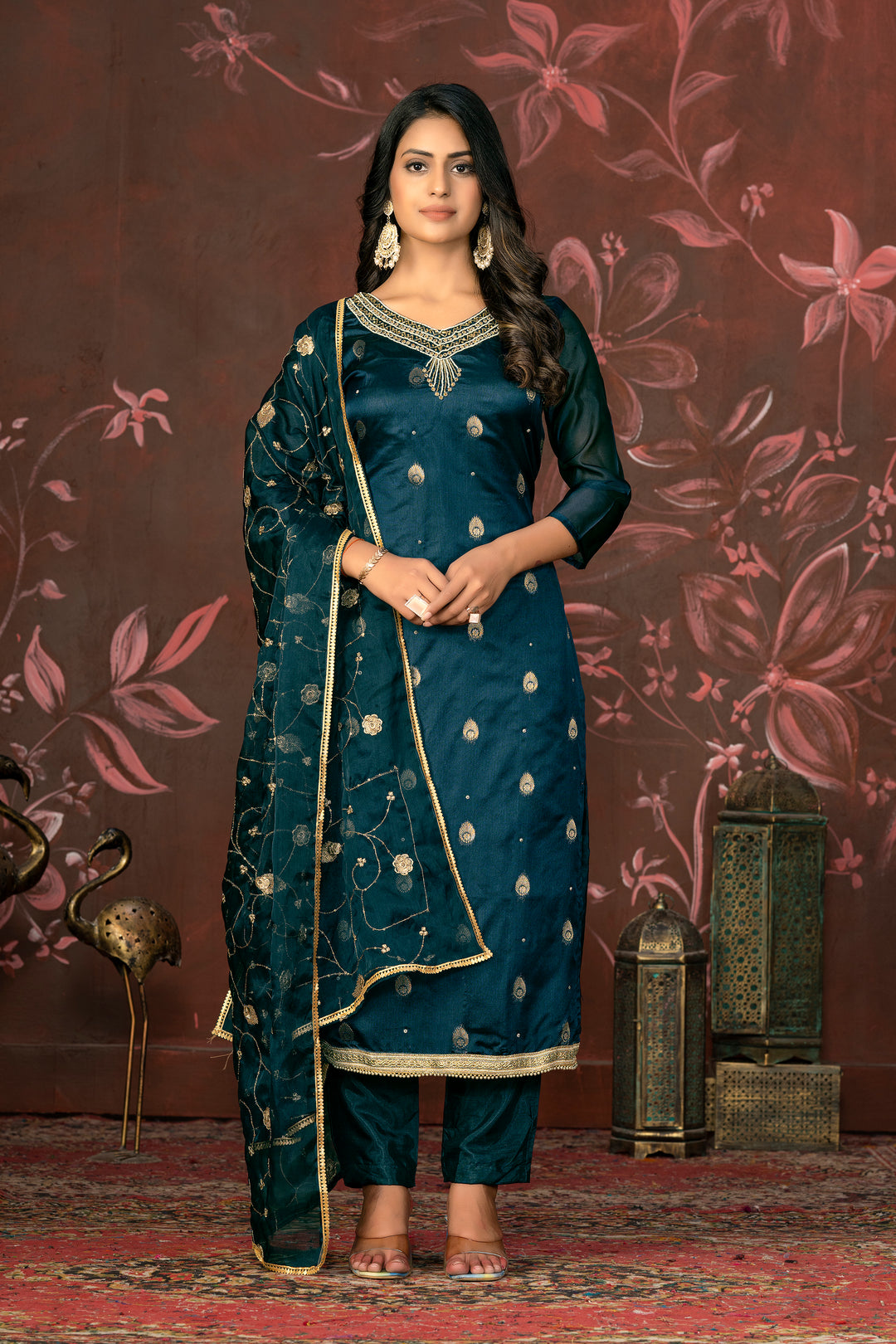 Organza Wevon Designer Suit | Hand Work Santoon Bottom & Dupatta Included