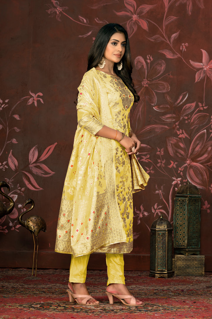 Elegant Banarasi Silk Suit | Designer Set with Santoon Bottom & Dupatta