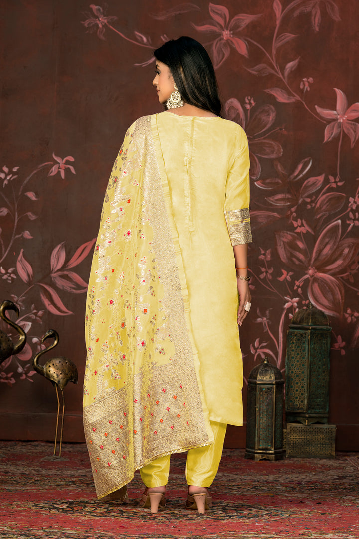 Elegant Banarasi Silk Suit | Designer Set with Santoon Bottom & Dupatta