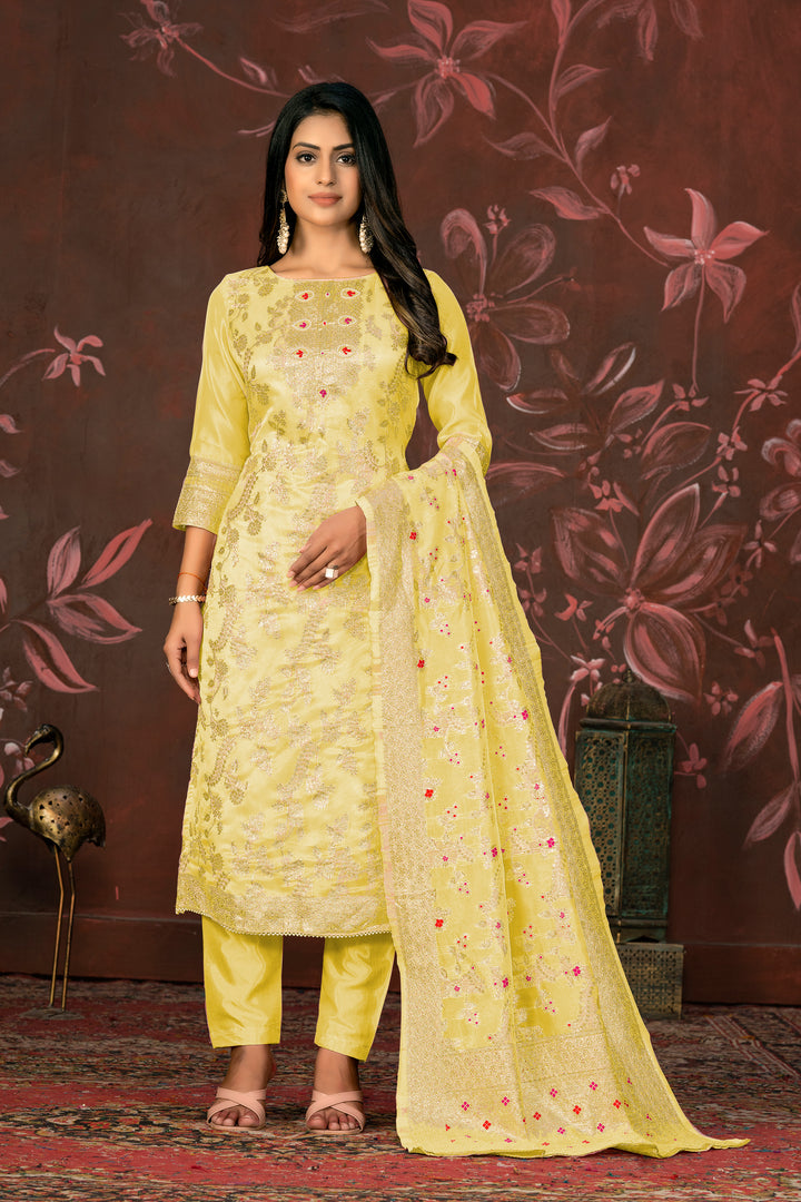 Elegant Banarasi Silk Suit | Designer Set with Santoon Bottom & Dupatta