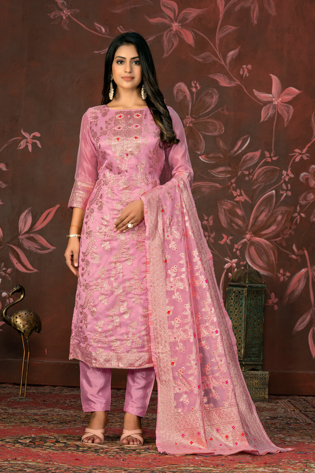 Elegant Banarasi Silk Suit | Designer Set with Santoon Bottom & Dupatta