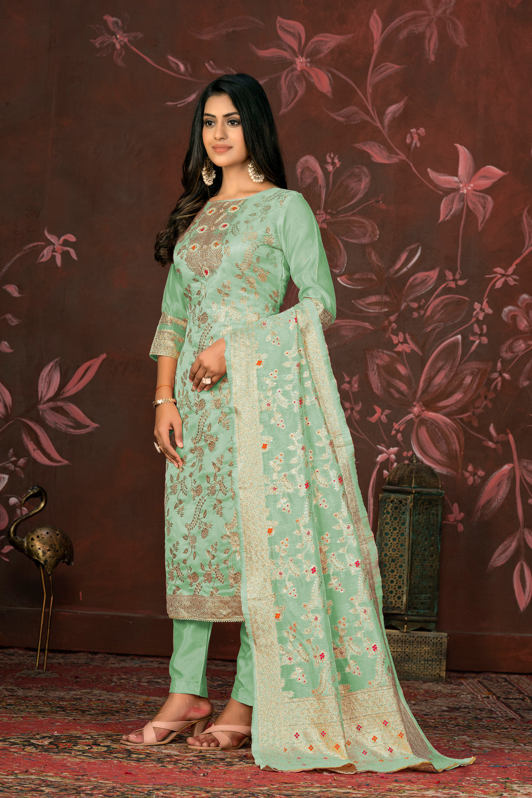 Elegant Banarasi Silk Suit | Designer Set with Santoon Bottom & Dupatta