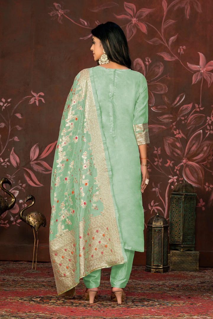 Elegant Banarasi Silk Suit | Designer Set with Santoon Bottom & Dupatta